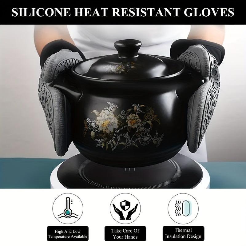 Set of 4 Silicone Oven Mitts & Pot Holders Extra Long Heat Resistant Gloves