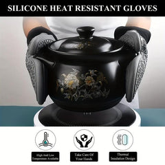 Set of 4 Silicone Oven Mitts & Pot Holders Extra Long Heat Resistant Gloves