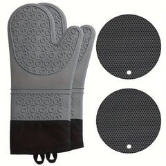 Set of 4 Silicone Oven Mitts & Pot Holders Extra Long Heat Resistant Gloves