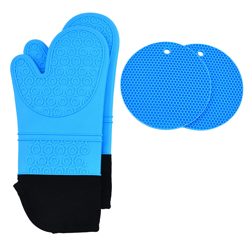 Set of 4 Silicone Oven Mitts & Pot Holders Extra Long Heat Resistant Gloves