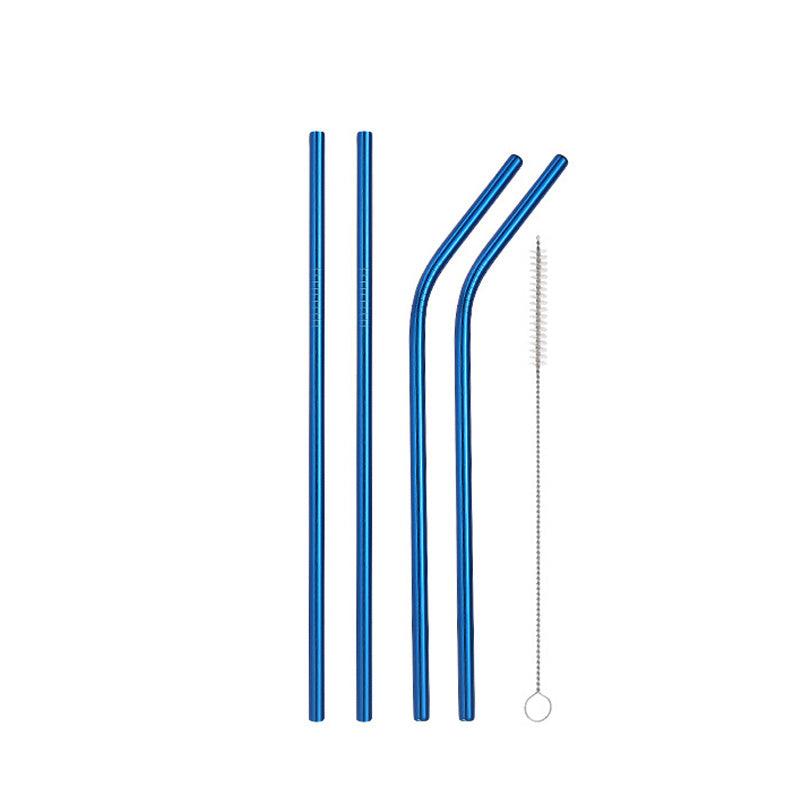 4pcs Stainless Steel Straws for Coffee, Milk Tea - 2 Straight, 2 Bent with Brush