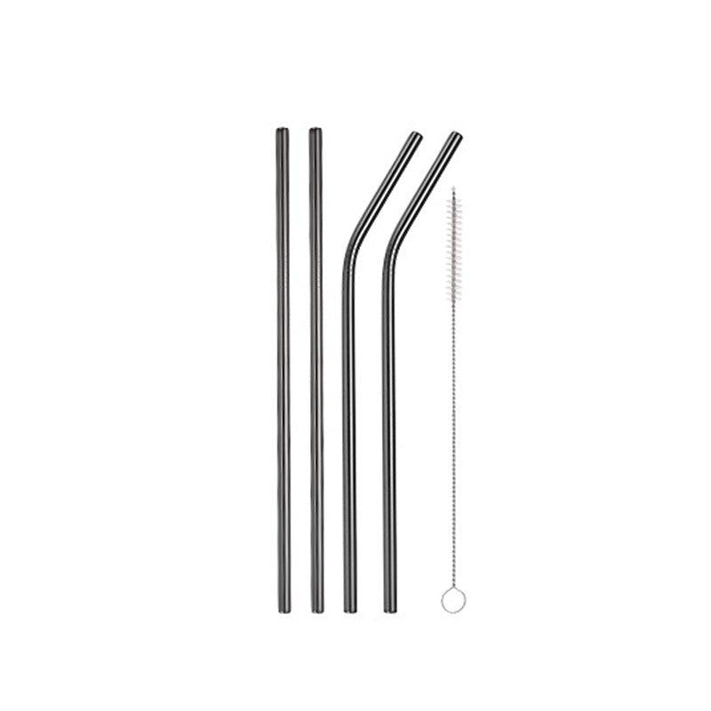 4pcs Stainless Steel Straws for Coffee, Milk Tea - 2 Straight, 2 Bent with Brush