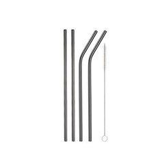 4pcs Stainless Steel Straws for Coffee, Milk Tea - 2 Straight, 2 Bent with Brush