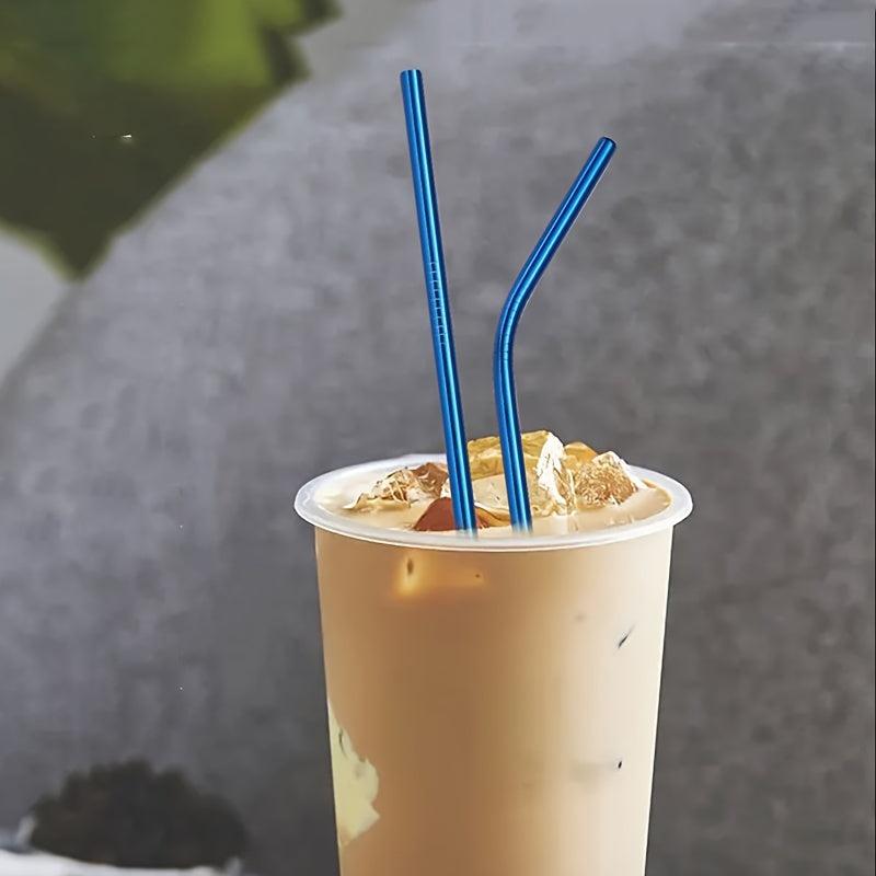 4pcs Stainless Steel Straws for Coffee, Milk Tea - 2 Straight, 2 Bent with Brush