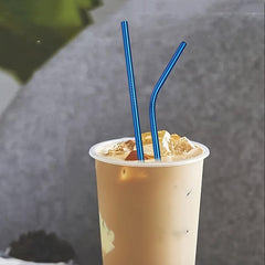 4pcs Stainless Steel Straws for Coffee, Milk Tea - 2 Straight, 2 Bent with Brush