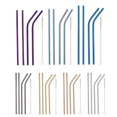 4pcs Stainless Steel Straws for Coffee, Milk Tea - 2 Straight, 2 Bent with Brush