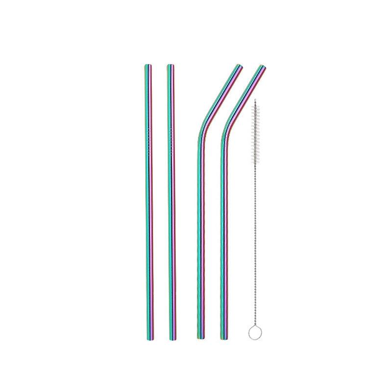 4pcs Stainless Steel Straws for Coffee, Milk Tea - 2 Straight, 2 Bent with Brush