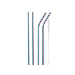 4pcs Stainless Steel Straws for Coffee, Milk Tea - 2 Straight, 2 Bent with Brush