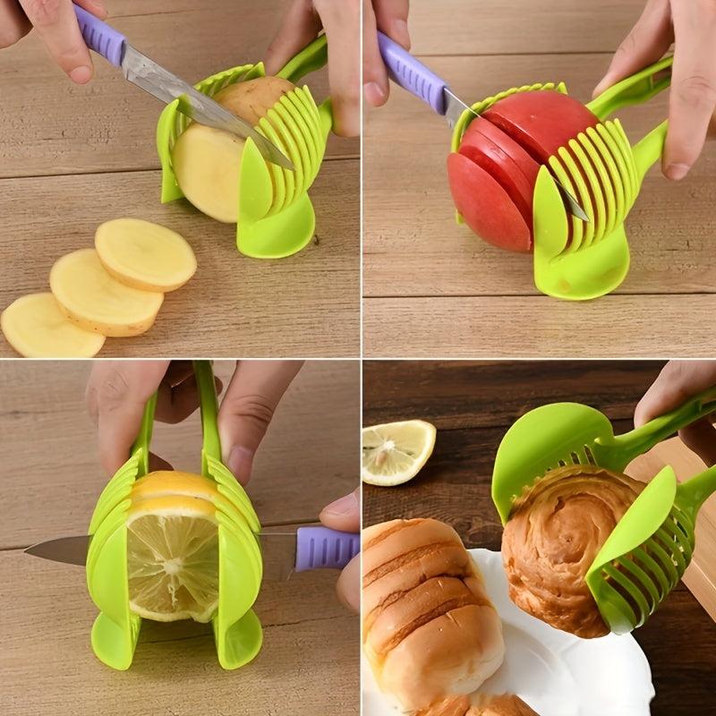 1pc Tomato Slicer Tool Lemon Cutter Holder Round Fruit Tongs