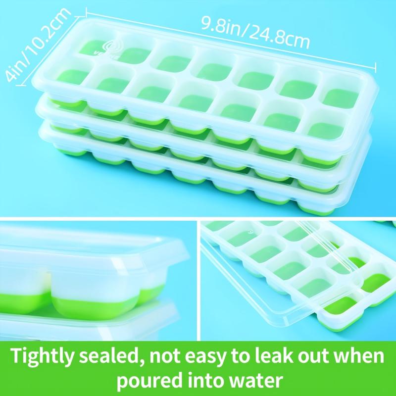 VEHHE Silicone Ice Cube Trays with Lid - 3 Pack