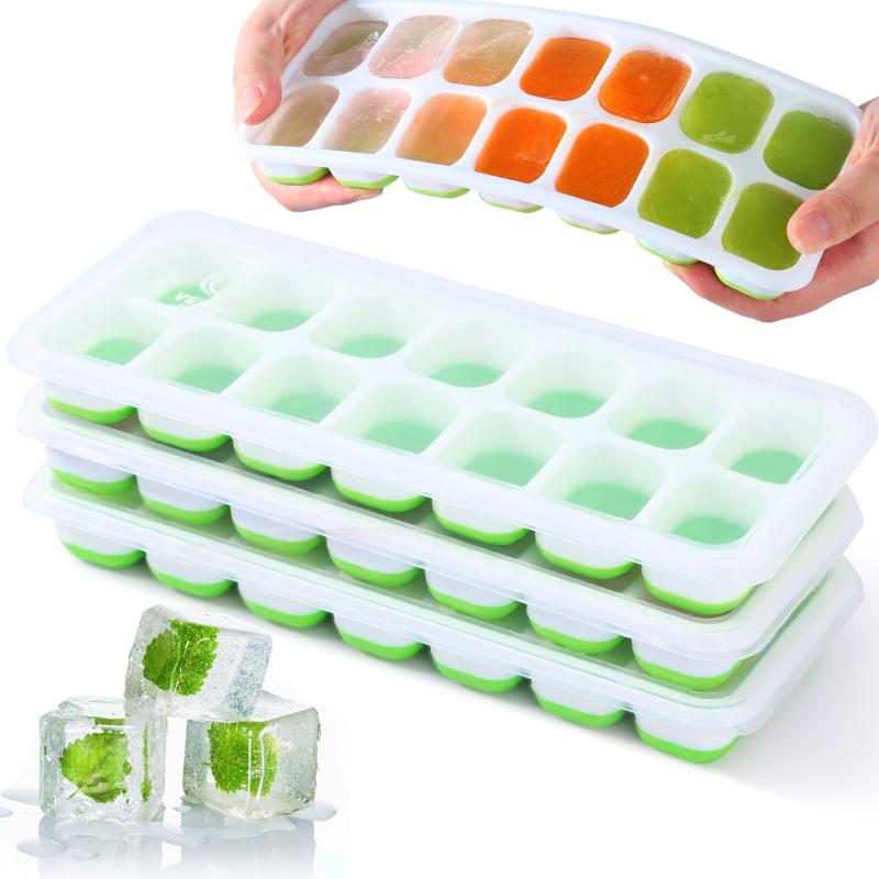 VEHHE Silicone Ice Cube Trays with Lid - 3 Pack