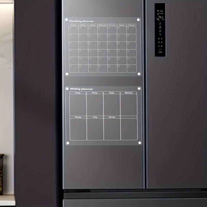 2 Sets Dry Erase Fridge Magnetic Calendar - Acrylic Magnetic Monthly/Weekly