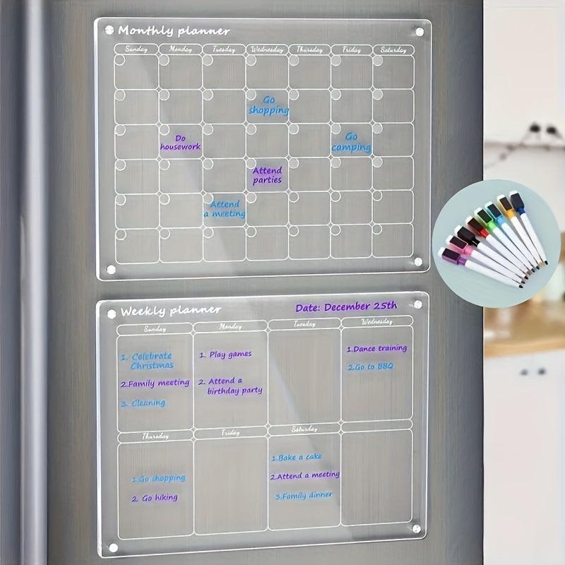 2 Sets Dry Erase Fridge Magnetic Calendar - Acrylic Magnetic Monthly/Weekly