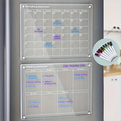 2 Sets Dry Erase Fridge Magnetic Calendar - Acrylic Magnetic Monthly/Weekly