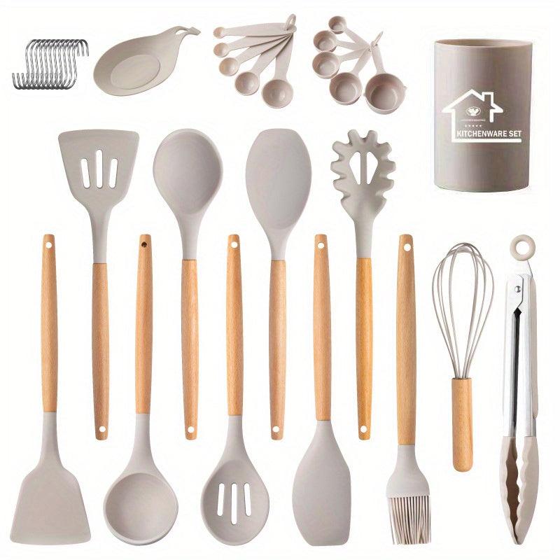 33pcs Wooden Handle Silicone Kitchenware Set for Cooking