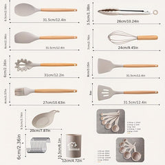 33pcs Wooden Handle Silicone Kitchenware Set for Cooking