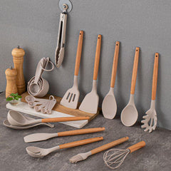33pcs Wooden Handle Silicone Kitchenware Set for Cooking