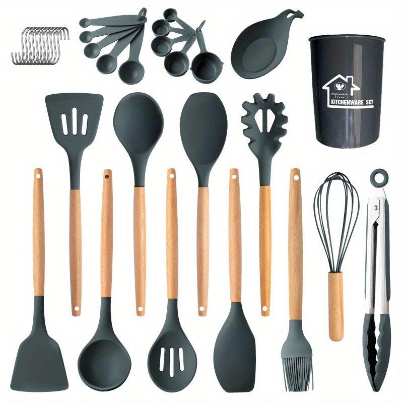 33pcs Wooden Handle Silicone Kitchenware Set for Cooking