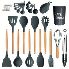33pcs Wooden Handle Silicone Kitchenware Set for Cooking