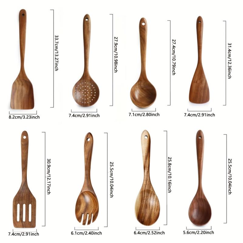 8pcs Natural Teak Wooden Spoons for Cooking Set of 8 Kitchen Utensils
