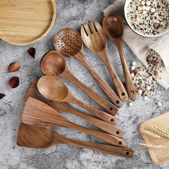 8pcs Natural Teak Wooden Spoons for Cooking Set of 8 Kitchen Utensils