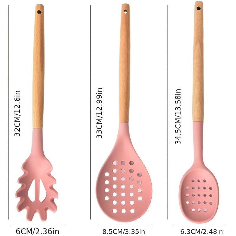 11pcs Silicone Cooking Utensils Set with Wooden Handle