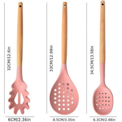 11pcs Silicone Cooking Utensils Set with Wooden Handle