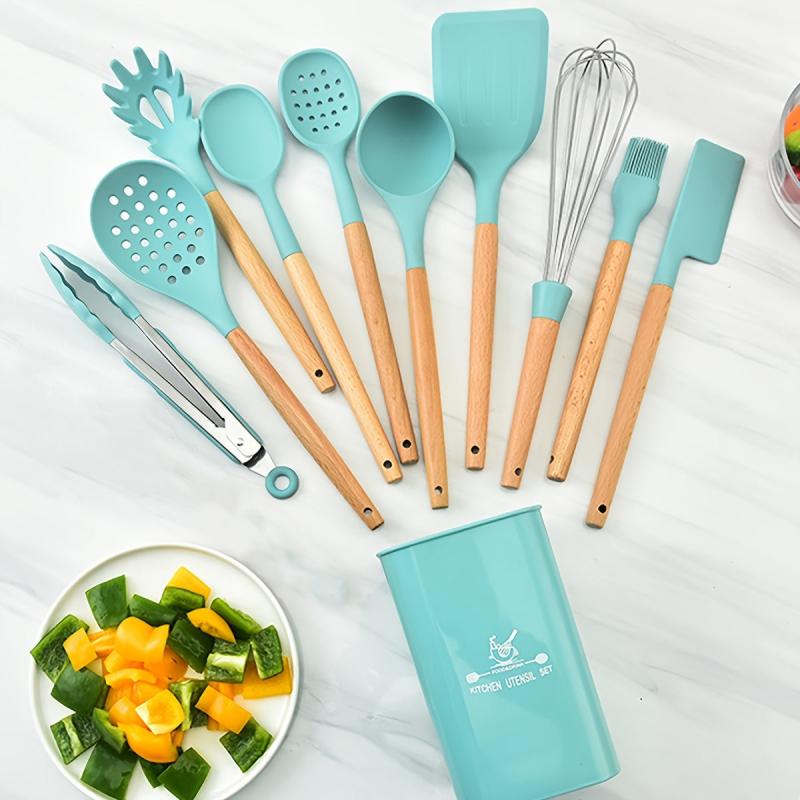 11pcs Silicone Cooking Utensils Set with Wooden Handle