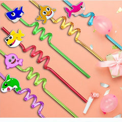 6pcs Straw Shark Straw With Brush Reusable Straw For Milk Water