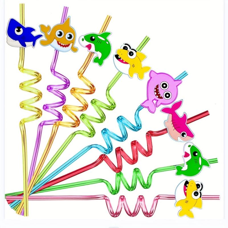 6pcs Straw Shark Straw With Brush Reusable Straw For Milk Water