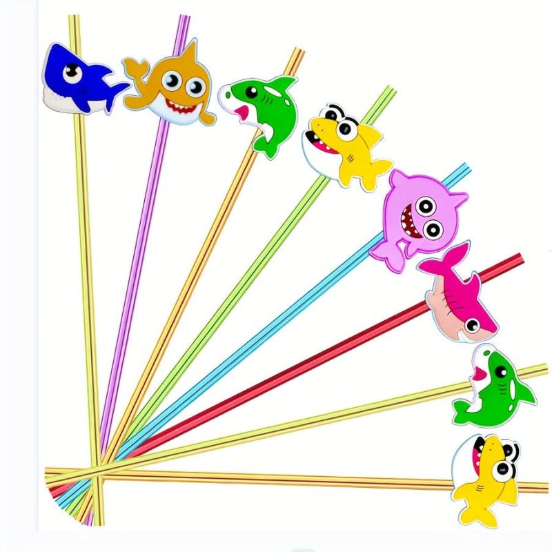 6pcs Straw Shark Straw With Brush Reusable Straw For Milk Water