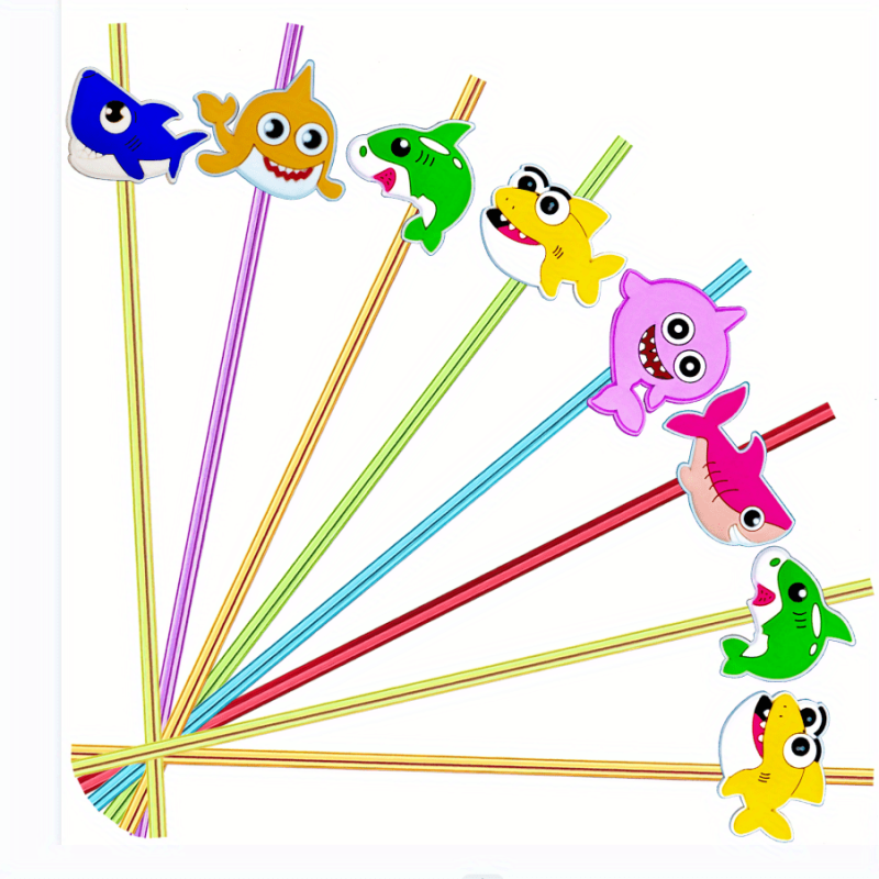 6pcs Straw Shark Straw With Brush Reusable Straw For Milk Water