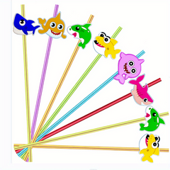 6pcs Straw Shark Straw With Brush Reusable Straw For Milk Water