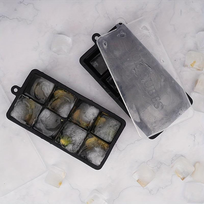 1pc Silicone Ice Tray with Lid for 8 Giant Ice Cubes, Whiskey Cocktails