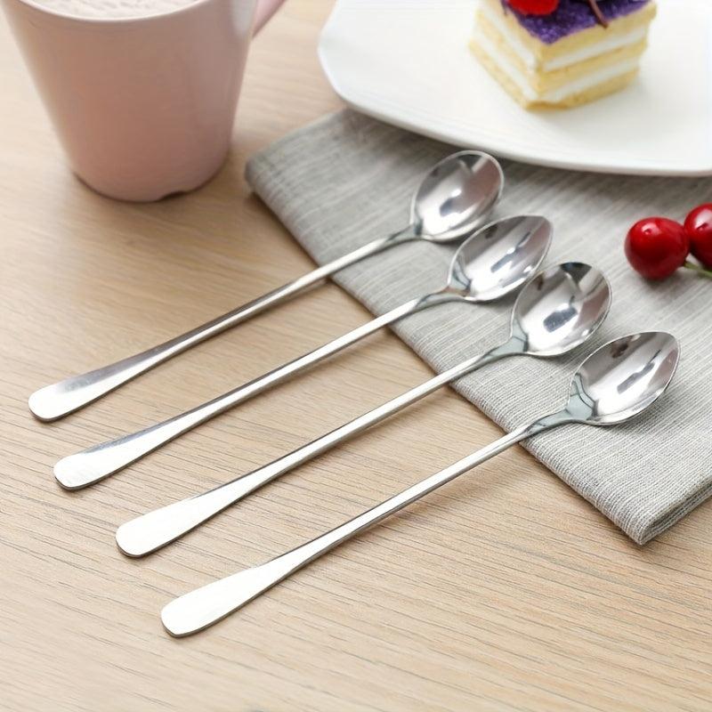 10pcs Coffee Spoon Ice Spoon Stainless Steel Round Spoon Long Handle
