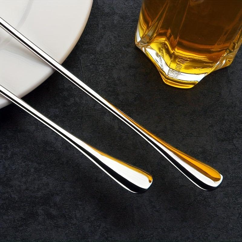 10pcs Coffee Spoon Ice Spoon Stainless Steel Round Spoon Long Handle