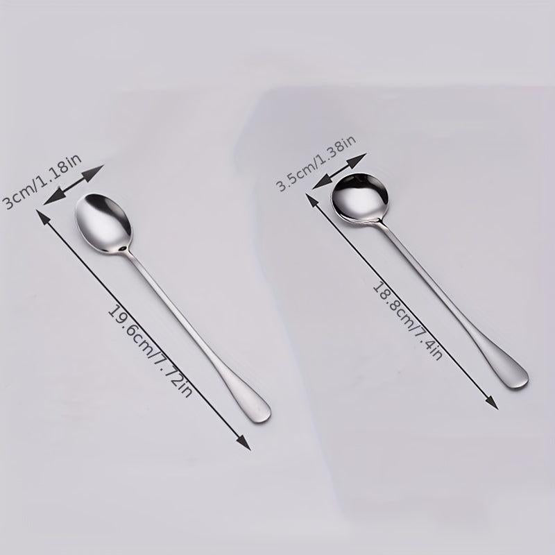 10pcs Coffee Spoon Ice Spoon Stainless Steel Round Spoon Long Handle