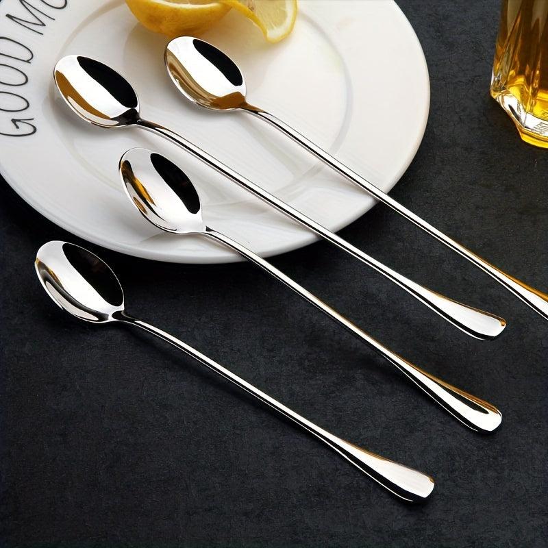 10pcs Coffee Spoon Ice Spoon Stainless Steel Round Spoon Long Handle