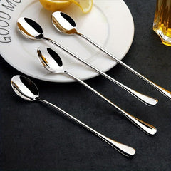 10pcs Coffee Spoon Ice Spoon Stainless Steel Round Spoon Long Handle