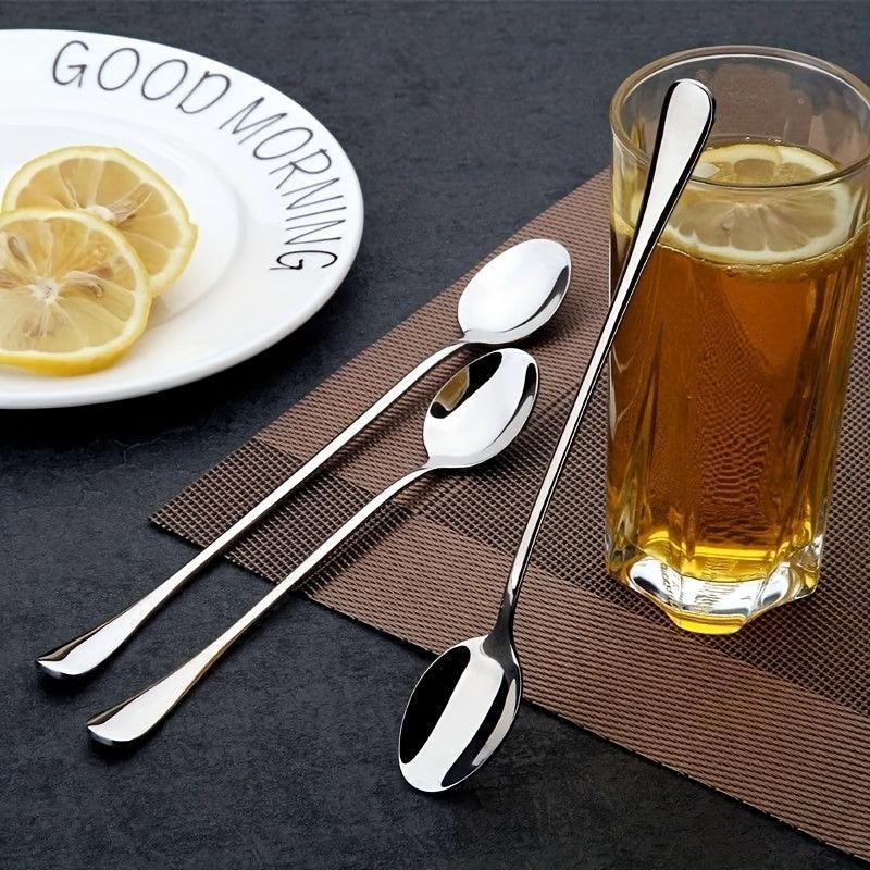 10pcs Coffee Spoon Ice Spoon Stainless Steel Round Spoon Long Handle