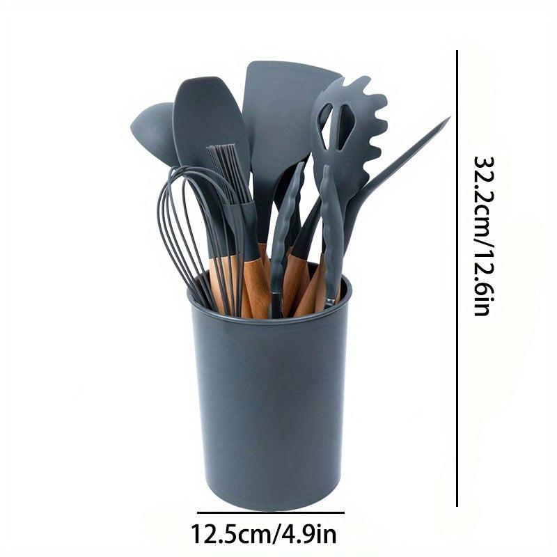 12pcs Silicone Spatula Set Wooden Handle with Holder BPA Free