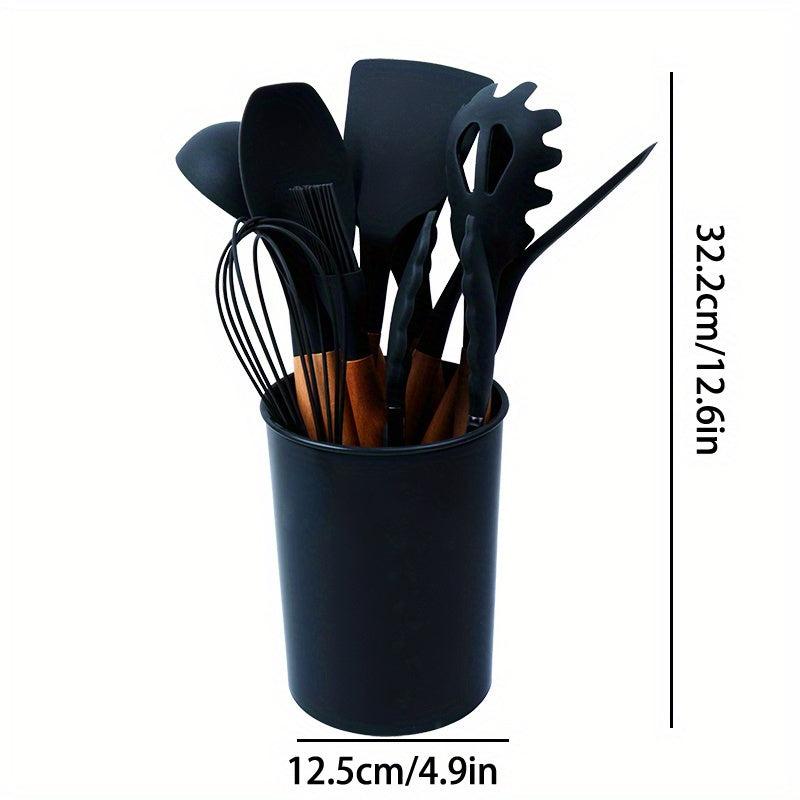 12pcs Silicone Spatula Set Wooden Handle with Holder BPA Free