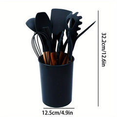12pcs Silicone Spatula Set Wooden Handle with Holder BPA Free