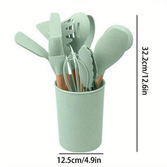 12pcs Silicone Spatula Set Wooden Handle with Holder BPA Free