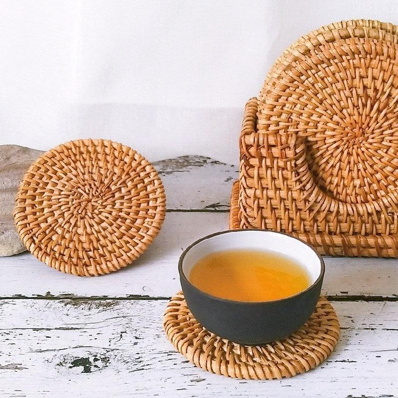 Woven Round Placemat Autumn Rattan Braided Tea Pad
