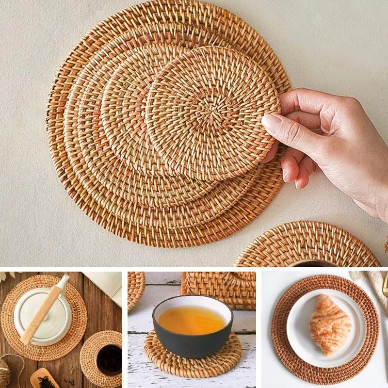 Woven Round Placemat Autumn Rattan Braided Tea Pad