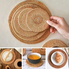 Woven Round Placemat Autumn Rattan Braided Tea Pad