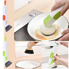 Dish Brush With Soap Dispenser Handle and 2 Brush Heads for Cleaning