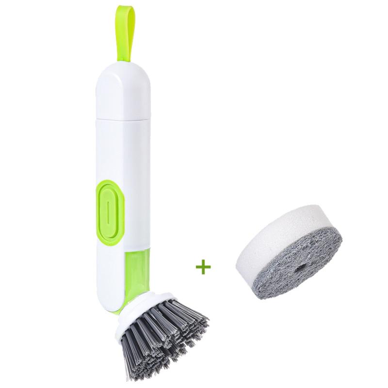 Dish Brush With Soap Dispenser Handle and 2 Brush Heads for Cleaning
