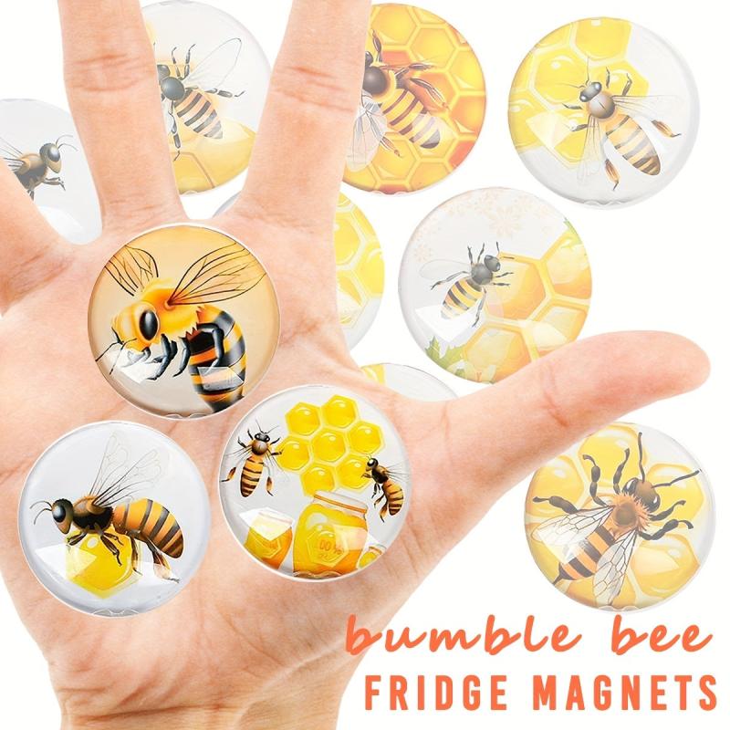 12pcs Bee Fridge Magnets Glass Refrigerator Magnets